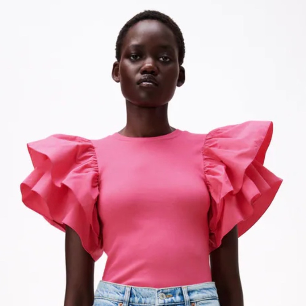 Pink ruffle body suit Zara
